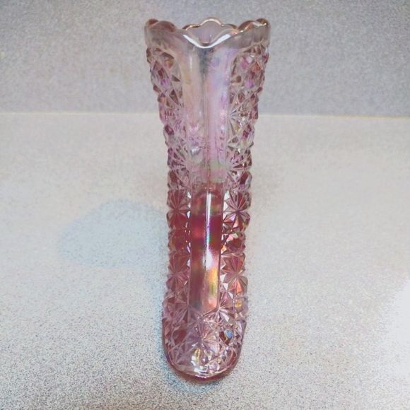 Vintage 70's FENTON Pink Iridescent Daisy  & Button C1990HZ Art Boot 4.25" - Picture 2 of 9